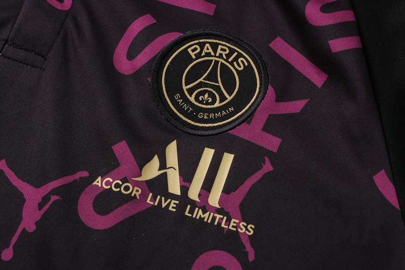 Черная футболка поло ПСЖ 2021-2022 Paris пурпурная