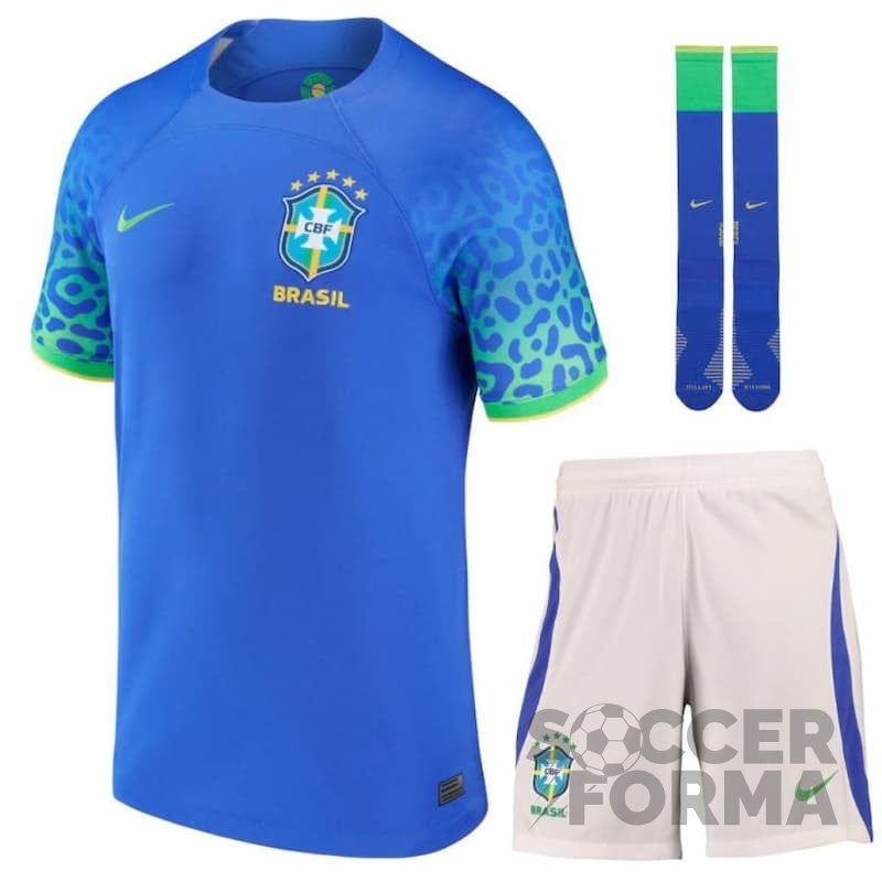 Детская гостевая форма сборной Бразилии 2023 с гетрами - вид  1