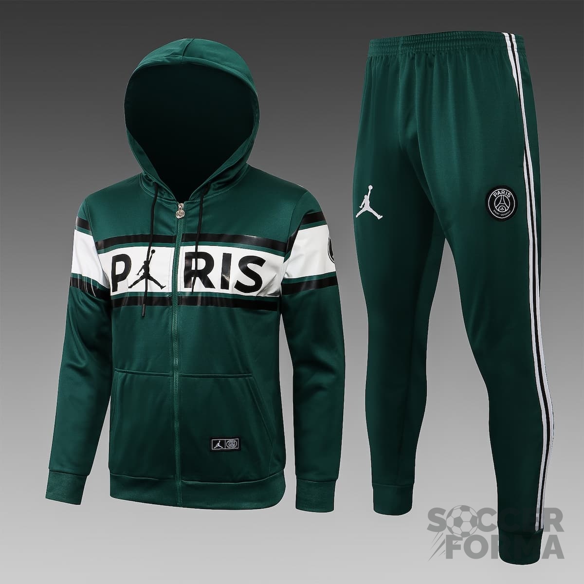 Спортивный костюм Джордан ПСЖ 2022 с капюшоном зеленый - вид 1