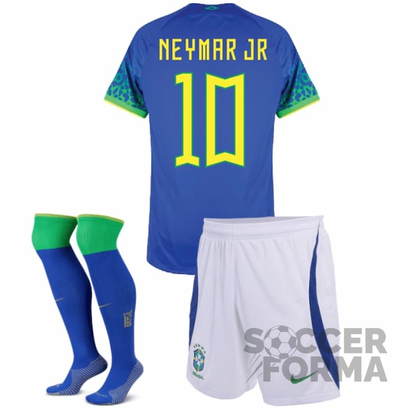 Детская гостевая форма сборной Бразилии Неймар 10 с гетрами 2022-2023 - вид 2