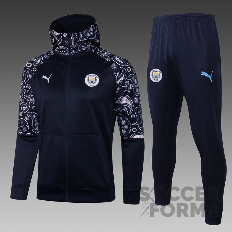 Спортивный костюм Манчестер Сити 2021-2022 с капюшоном синий с узором
